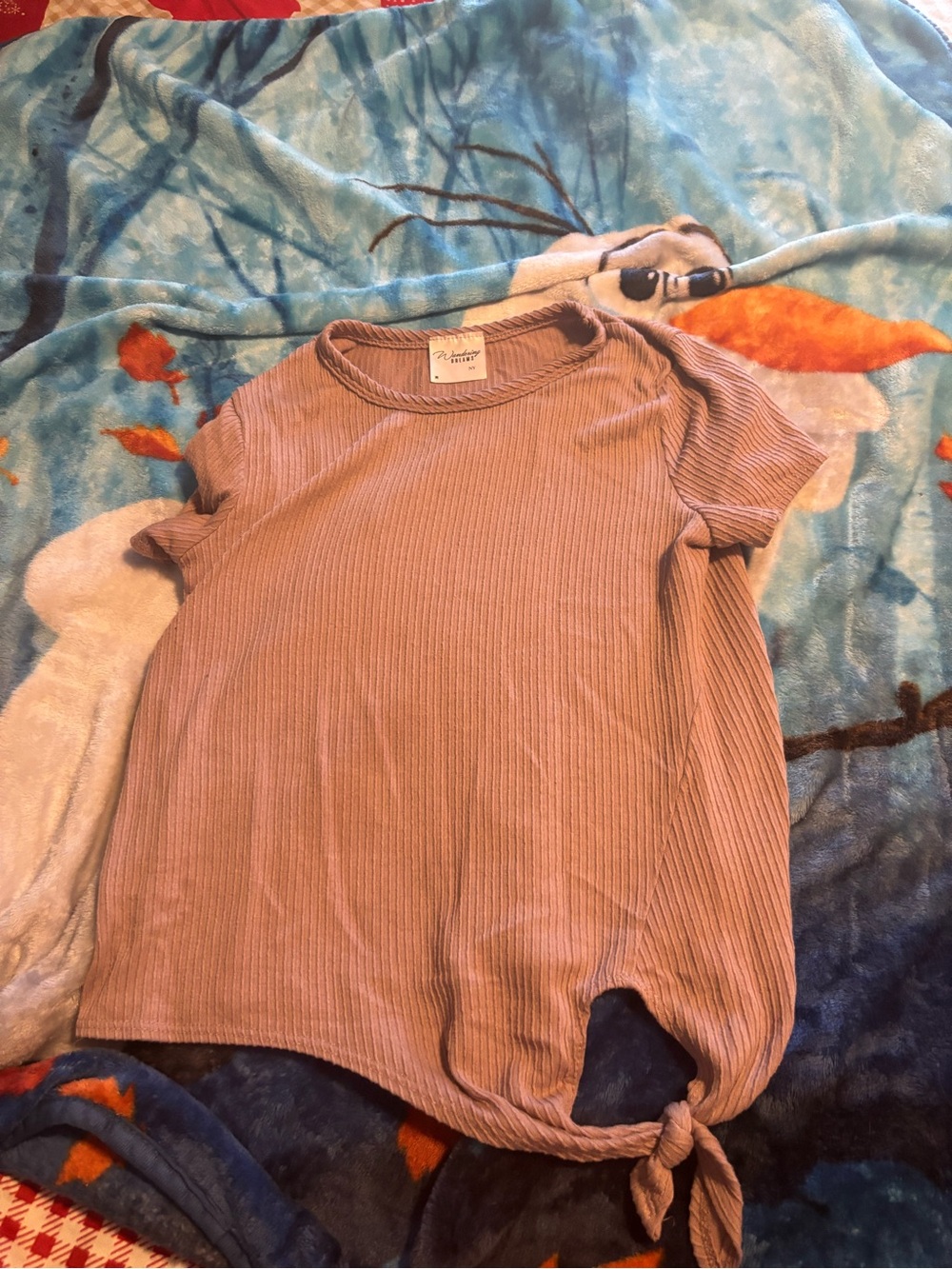 Women ' Mauve Ribbed Tie-Hem Tee - Unknown Brand